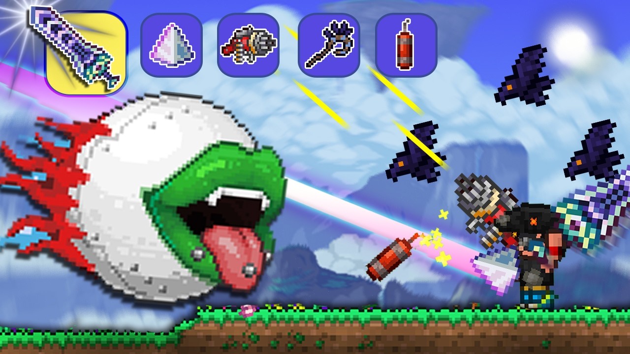 TERRARIA pero USO TODAS las ARMAS de mi inventario 🔫🗡️🎯