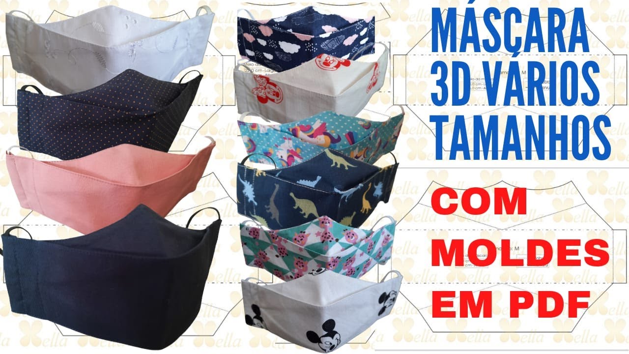 MÁSCARA 3D - MOLDES GRÁTIS EM PDF NOS TAMANHOS: 4, 8, P, PP, M, G, GG e XG