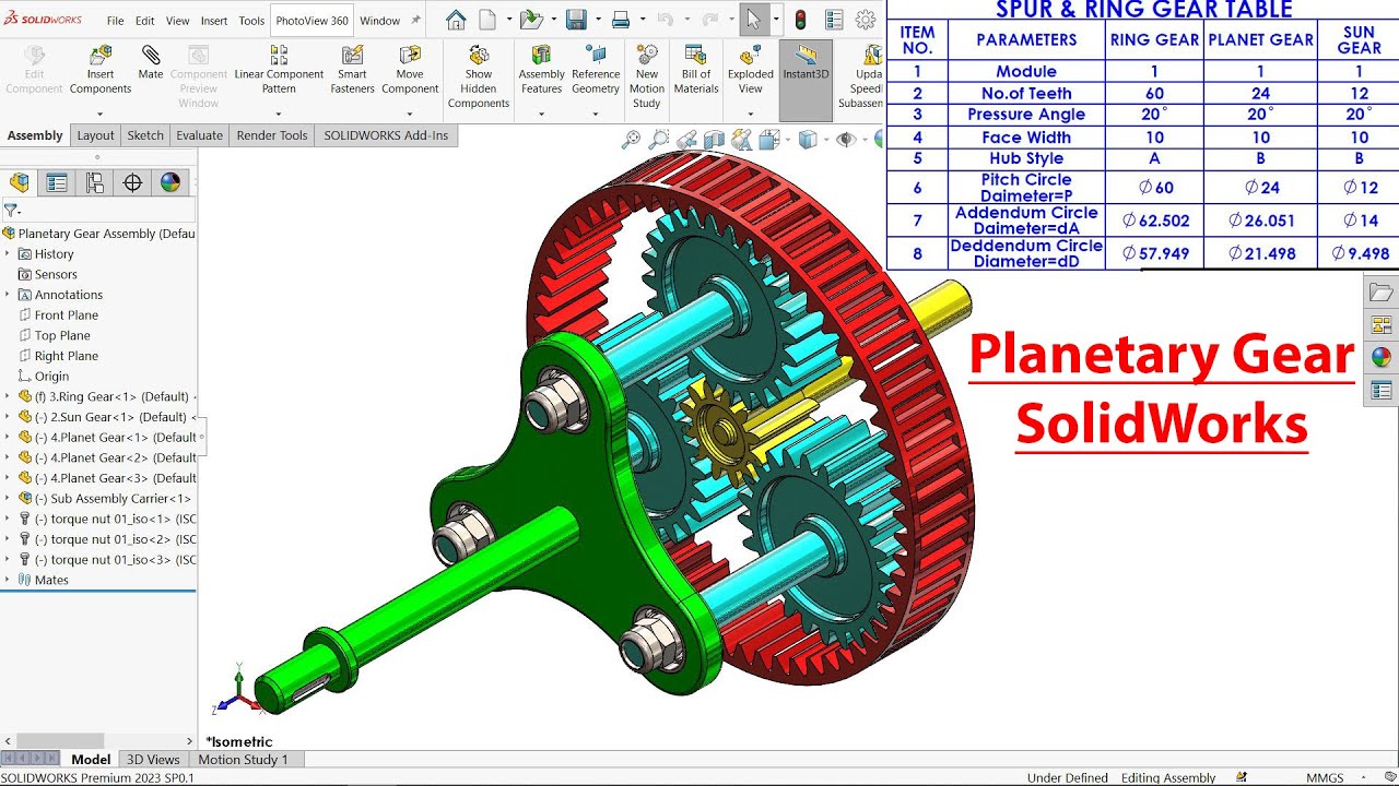 Planetary Gear Assembly and Animation in SolidWorks