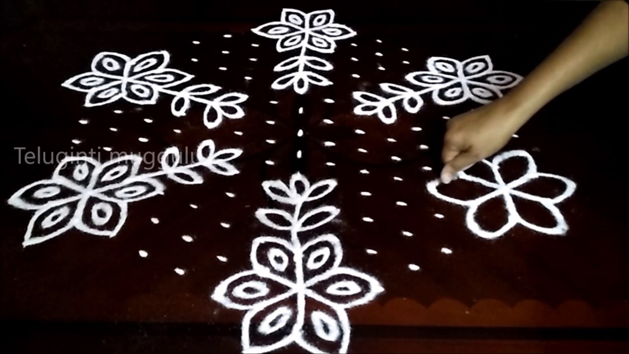 Simple flowers kolam designs with 15-8 middle | chukkala muggulu with dots| rangoli design