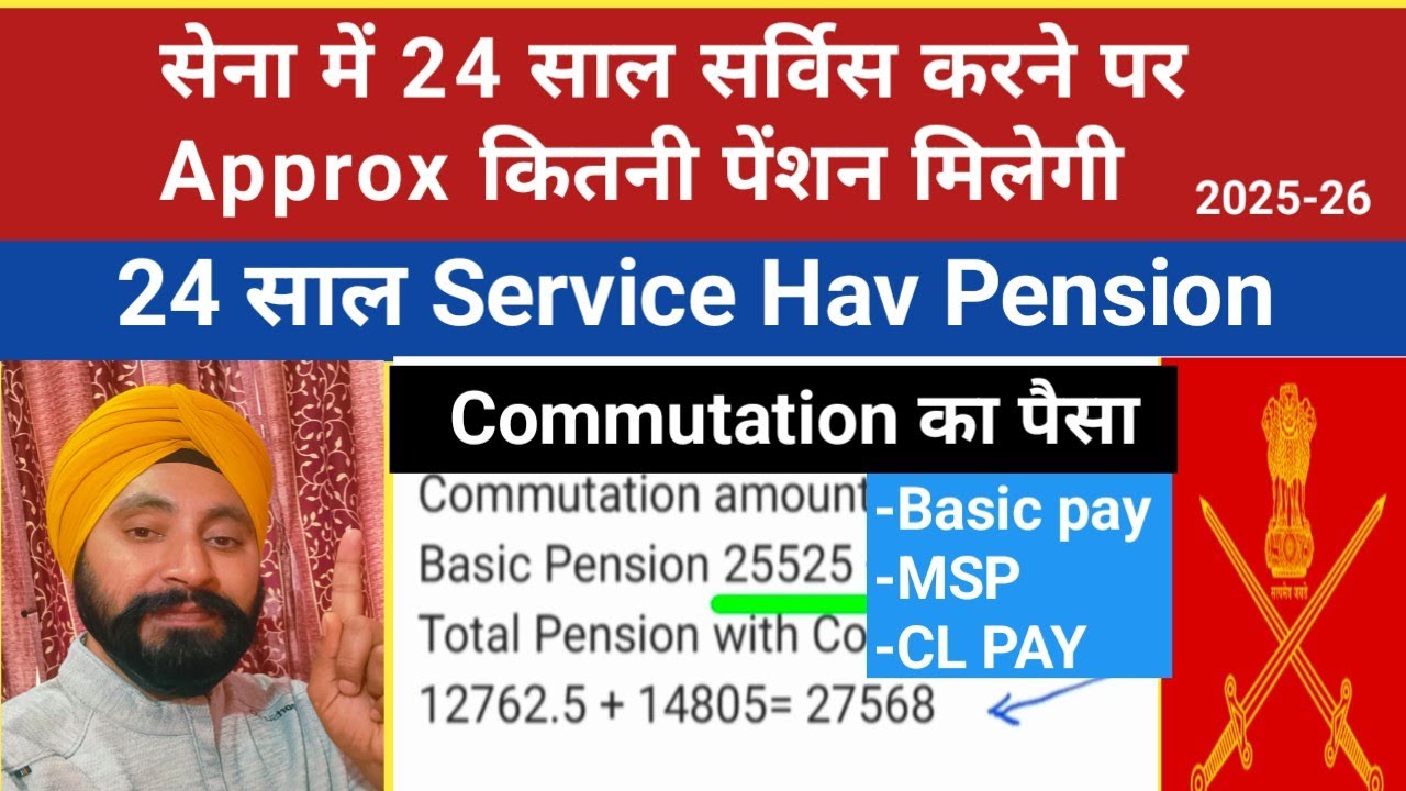 सेना में 24 साल सर्विस करने पर Approx कितनी पेंशन मिलेगी/Havildar pension with commutation Amount 