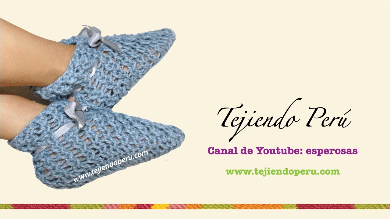 Pantuflas tejidas en telar rectangular