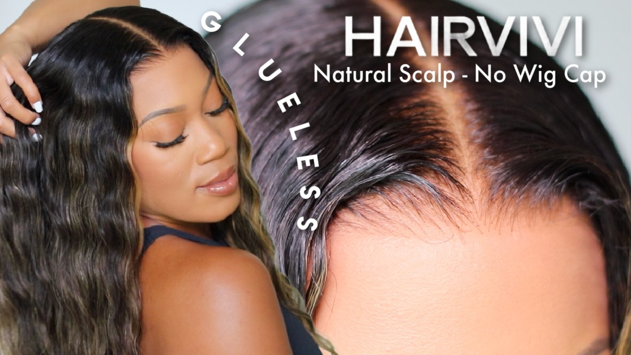 GLUELESS WIG INSTALL | NO BALD CAP  | Hairvivi Fake Scalp Lace Wig | Curly blonde highlights