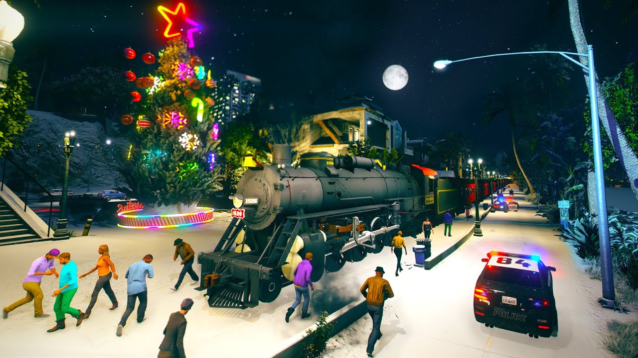 Driving POLAR EXPRESS Train from Los Santos to the top of Mount Chiliad! - Grand Theft Auto V