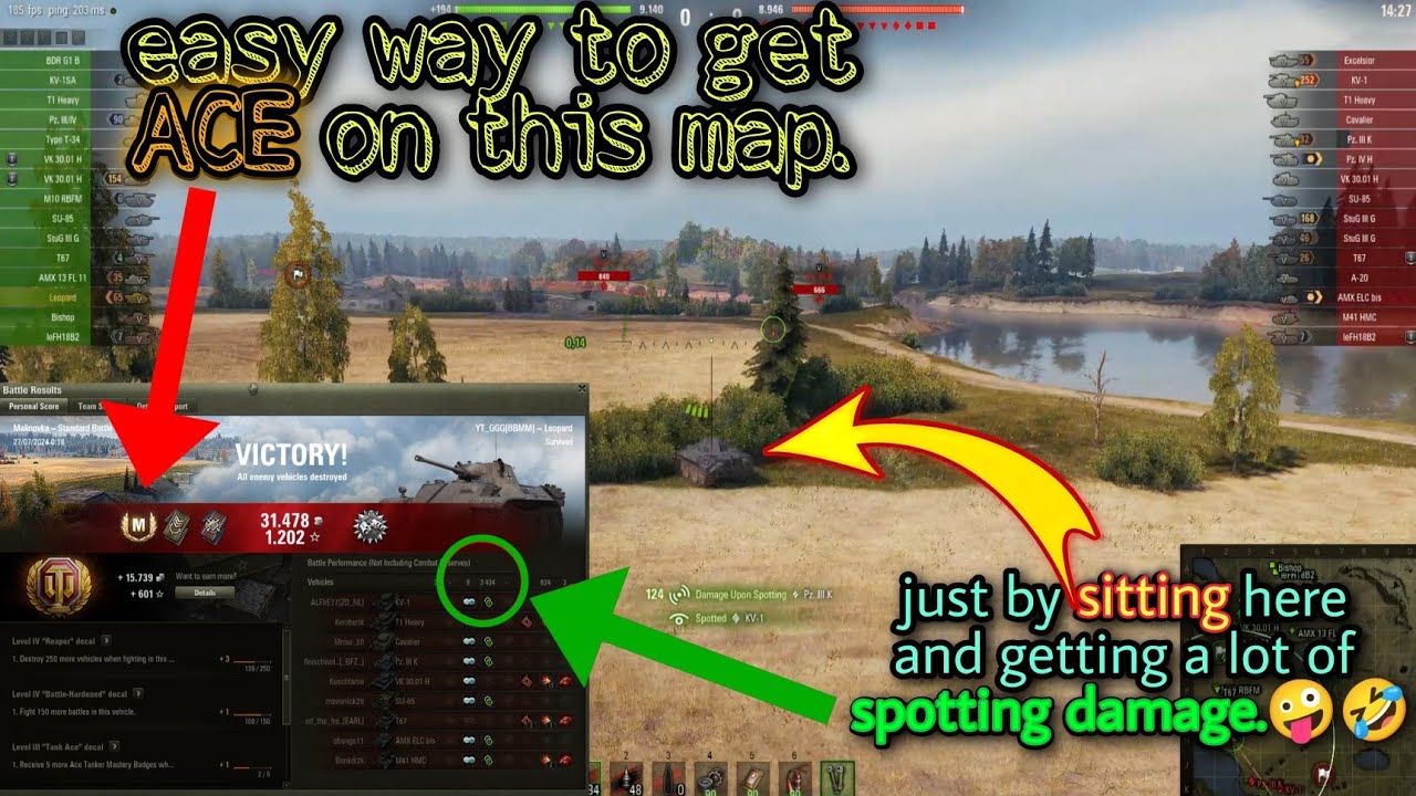 easy way to get ACE on Malinovka map just by getting spotting damage. WOT replay.