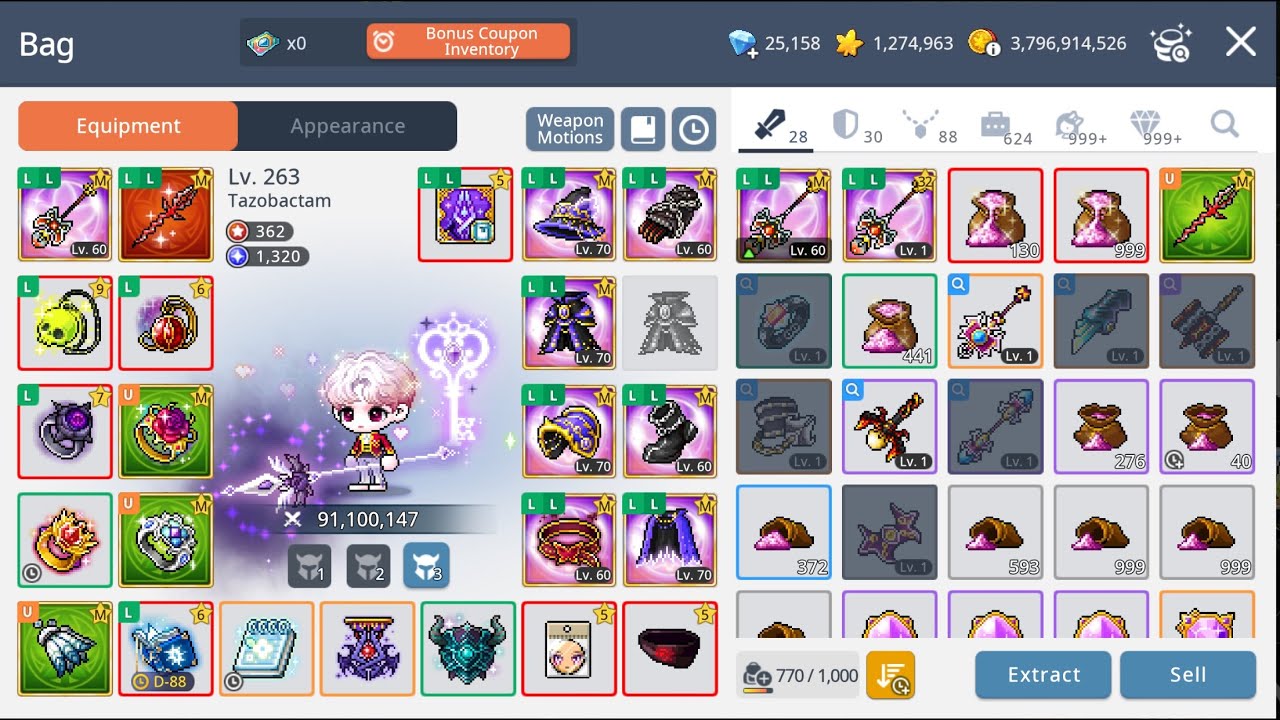 MapleStory M - 2000 Day Evan Gear & Stats Review