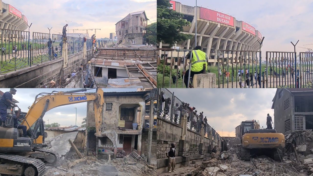 🚨 DÉMOLITION CHOC À KINSHASA : DERRIÈRE LE STADE DES MARTYRS, LES CONSTRUCTIONS ANARCHIQUES RASÉES