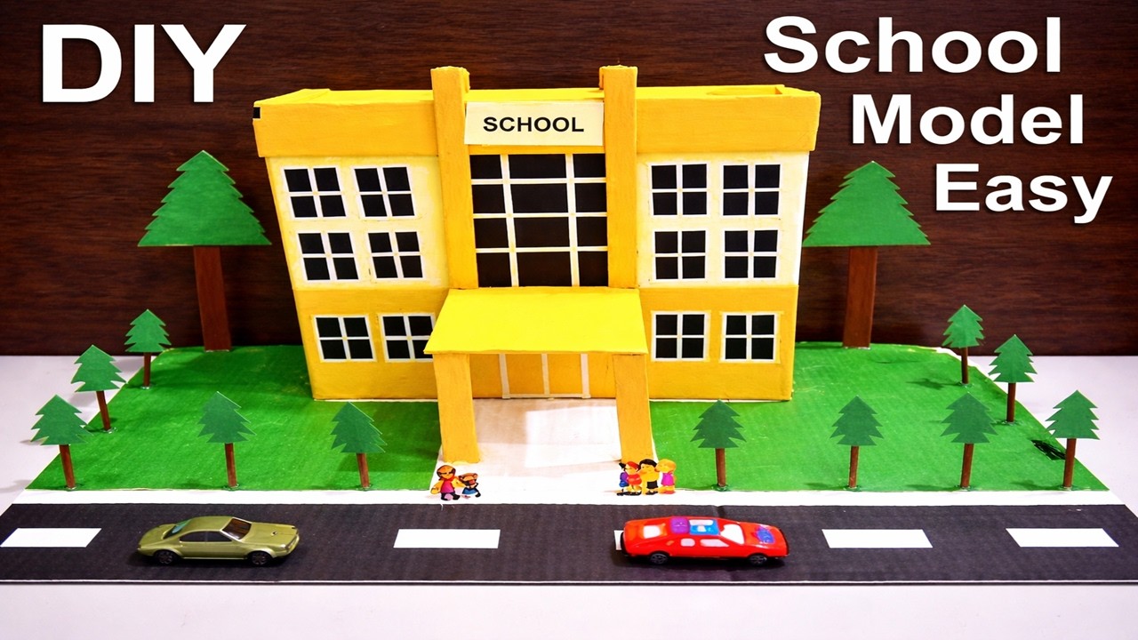 My SCHOOL Building MODEL (3d)  Making Using CardBoard | DIY project  | science project | howtofunda