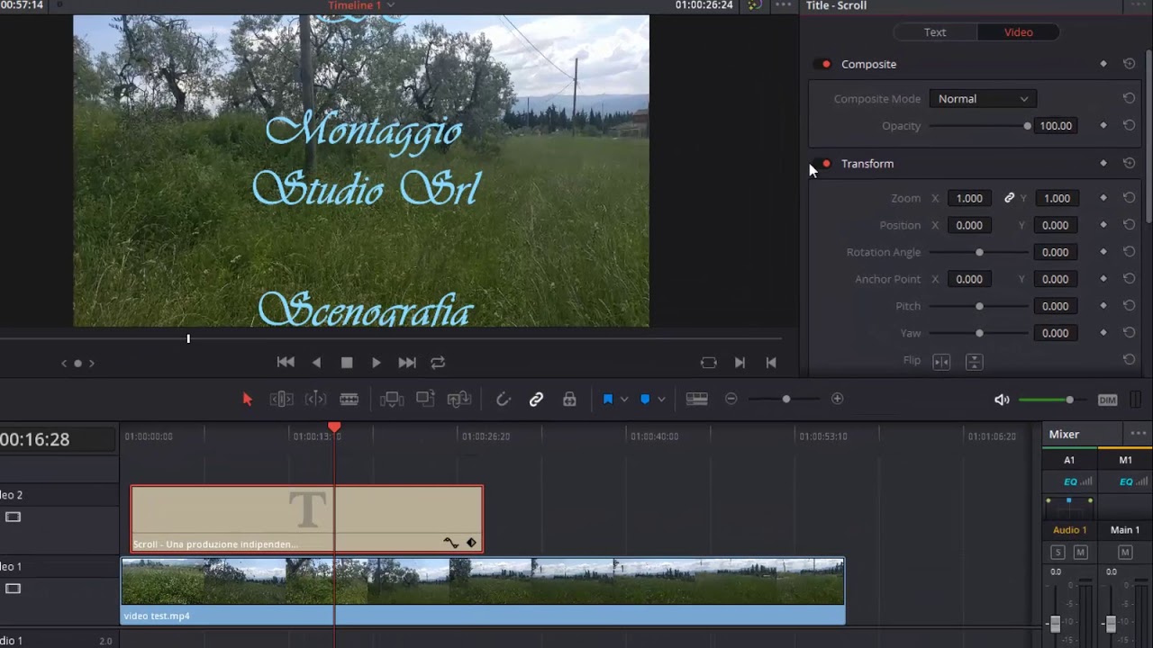 Aggiungere titoli scorrevoli e trasparenti a un video con DaVinci Resolve