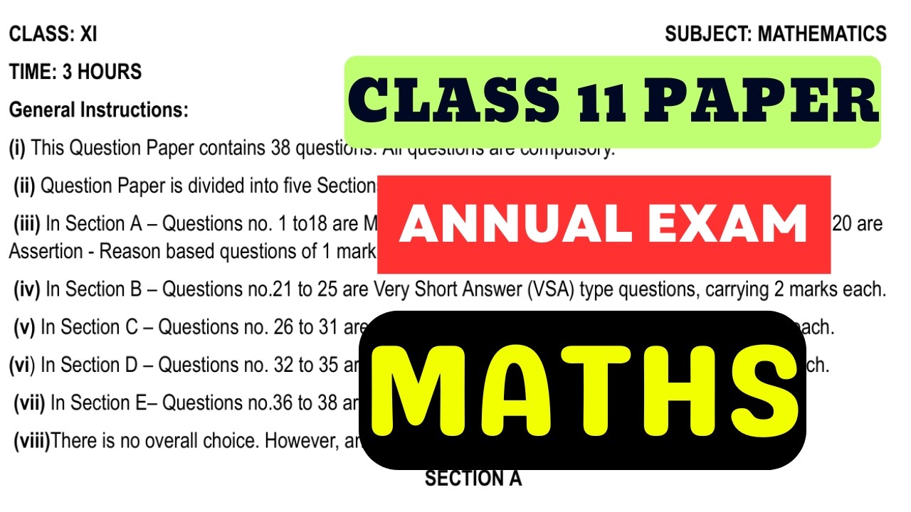 Class 11 Annual Exam Maths Question Paper || Cbse Sample Paper 2025-26