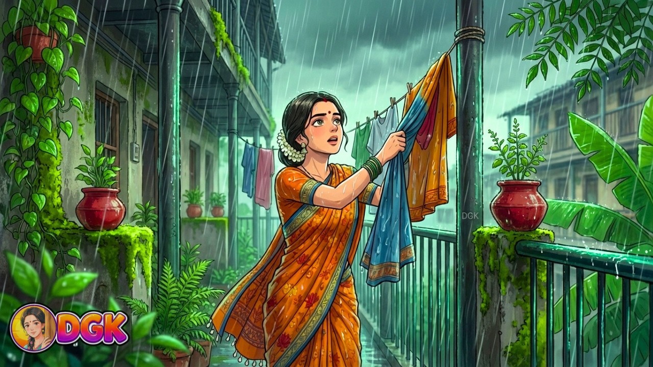 Heavy Mumbai monsoon rain asmr 90s indian chawl nostalgia maggi cooking ghibli 4k