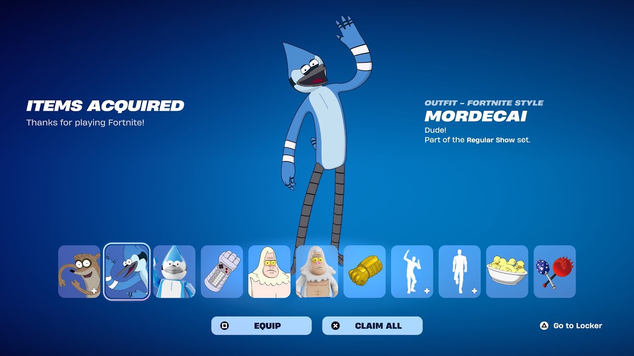 Fortnite Battle Royale Regular Show Mordecai Skin 11 Kills 