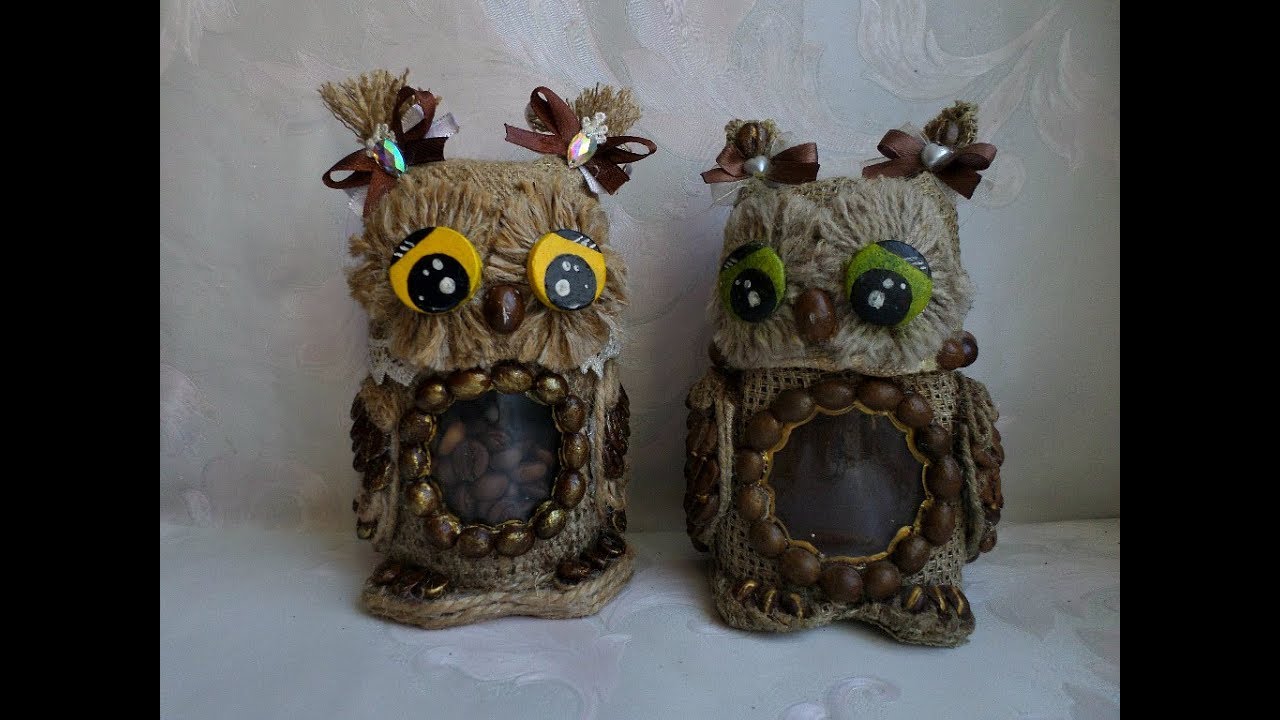 Баночка "Совушка кофейная"часть вторая-мастер класс/Jar for coffee "Owl"-2.Master Class