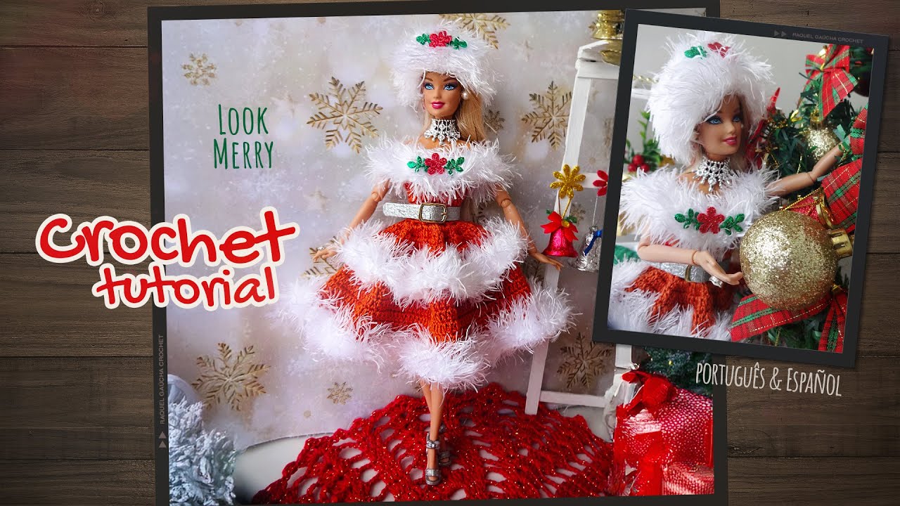 Vestido e gorro de Natal em crochê para bonecas 🎄💖 Look Merry