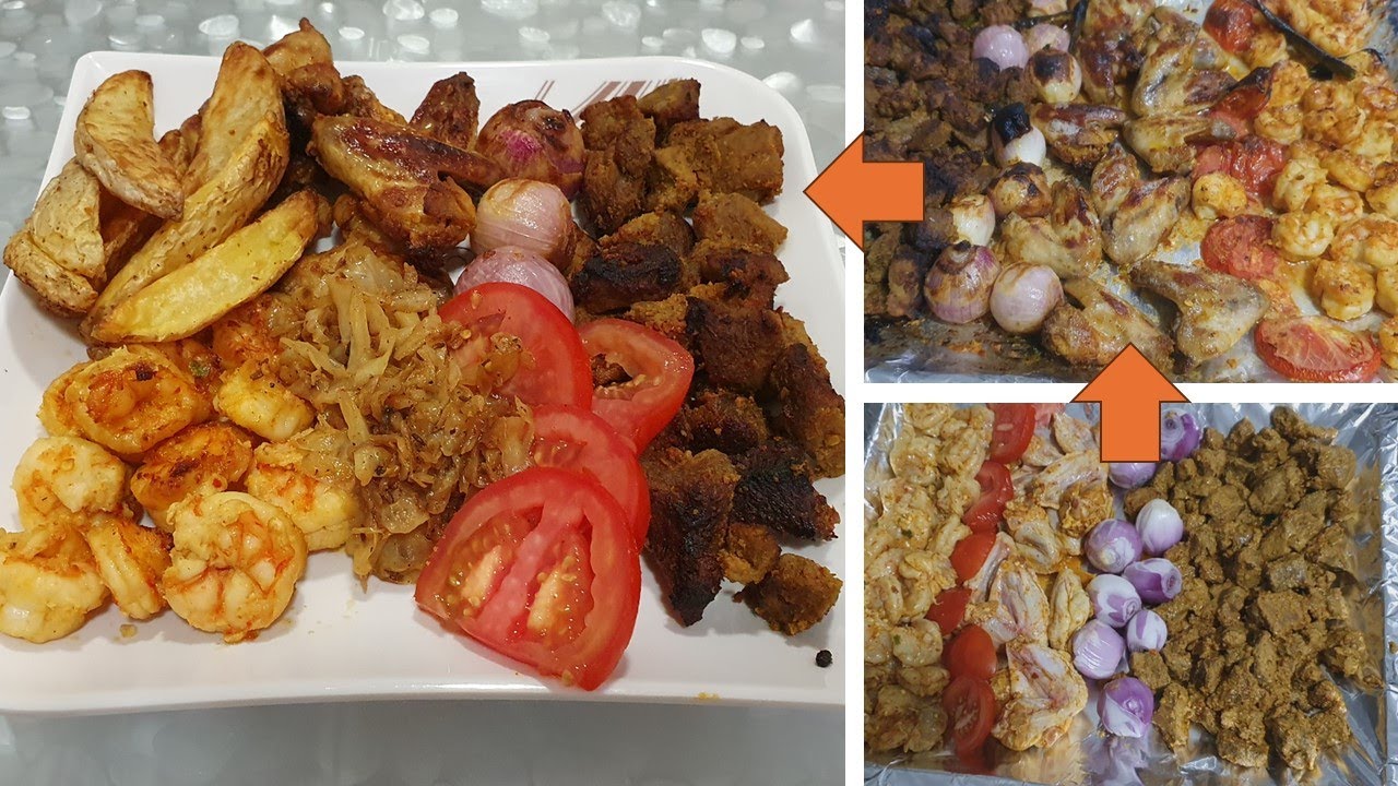 BBQ Mix Platter In Oven | Chicken Wings, Mutton Tikka, And Prawns
