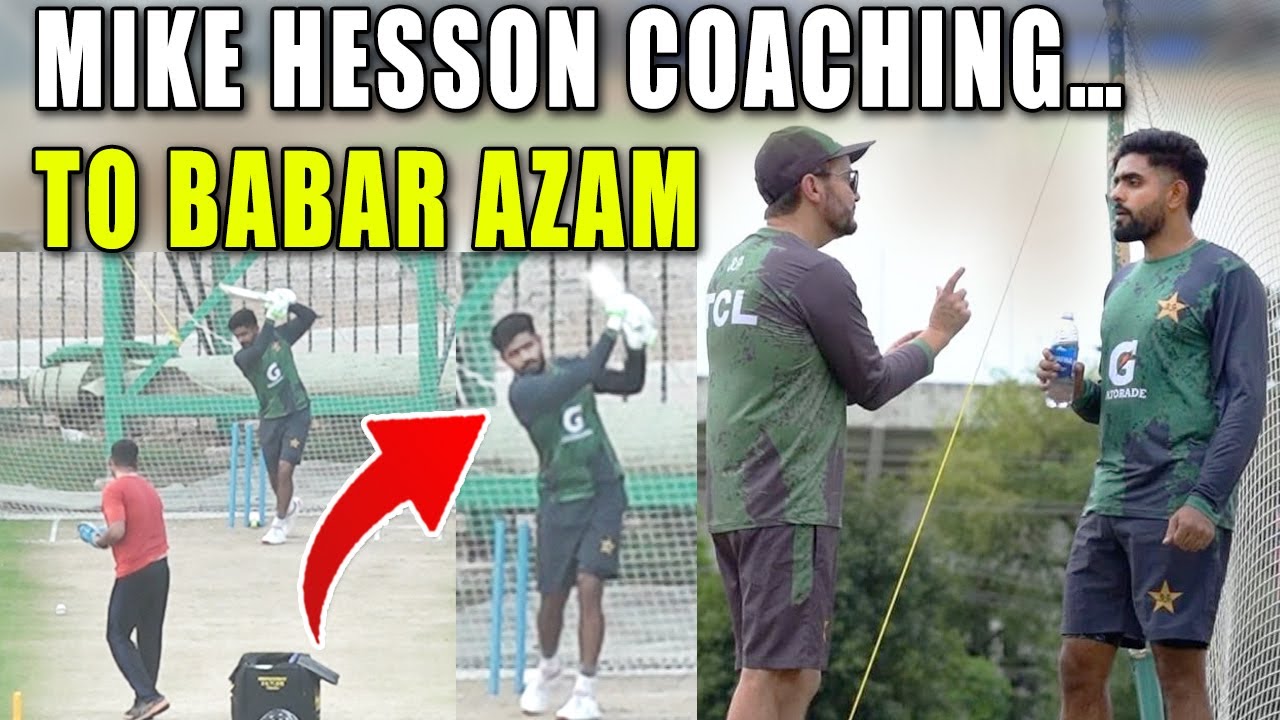 Mile Hesson giving batting tips to Babar Azam