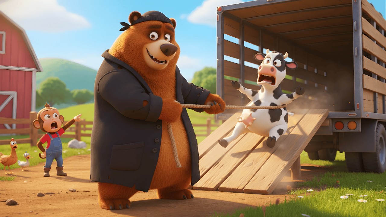 Naughty Bear Stoles Dairy Cow! 🐒 | Emergency at the Farm! 🚨 | Farmer Monkey Calls Police 📞