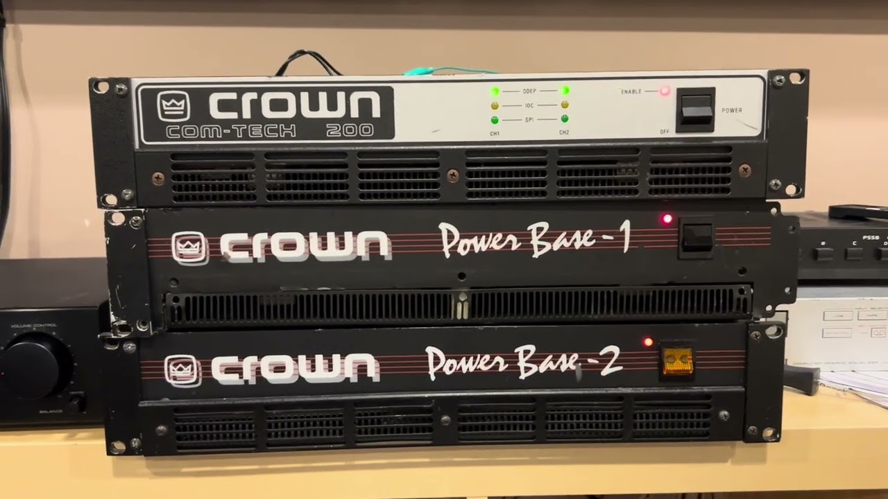 Crown Com-Tech 200, Power Base-1, and Power Base-2 Commercial Amplifiers.
