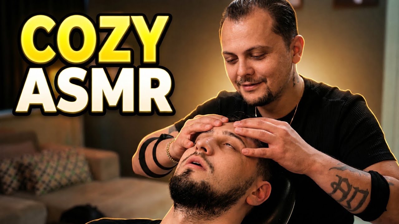 COZY BARBER SHOP ATMOSPHERE ASMR MASSAGE |  ASMR HEAD MASSAGE