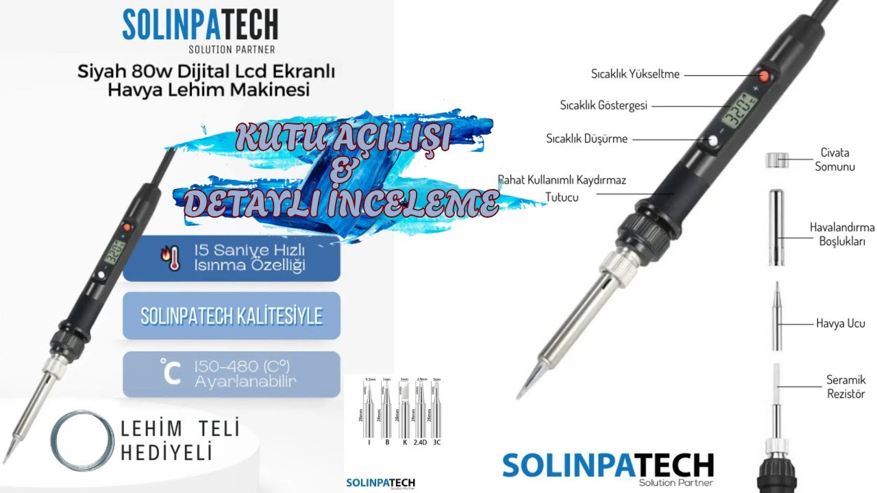 Solinpatech 8OW Dijital Lcd Ekran & Isı Ayarı & Seramik İletken Havya / Lehim Makinesi İnceleme!