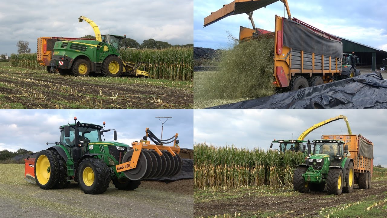 Mais hakselen en inkuilen door loonbedrijf Broeze met John Deere 8300 hakselaar + 6R trekkers (2021)