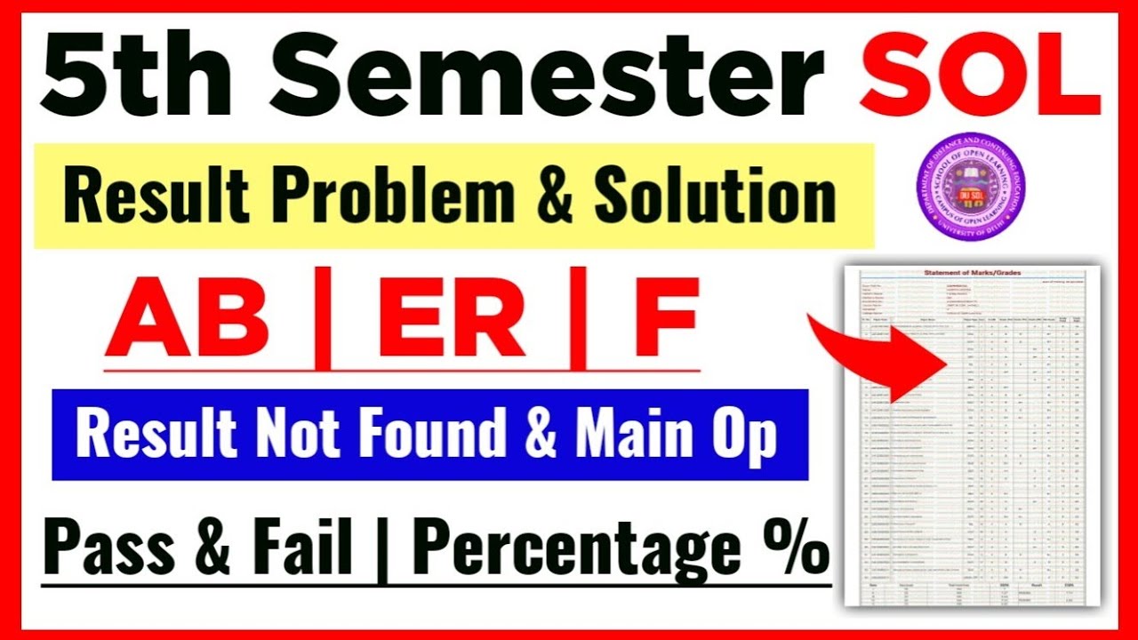 DU SOL 5th Semester Result Problem & Solution 2026: AB, ER, F, Main Op & Percentage| Sol Result 2025