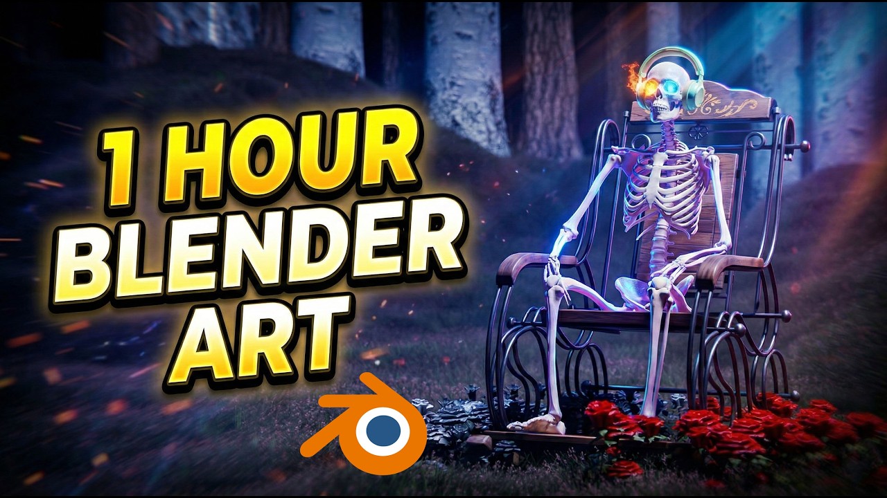 Blender 3.6 Timelapse: Skeleton Chilling in Jungle (3D Concept Art) 🎧🌿