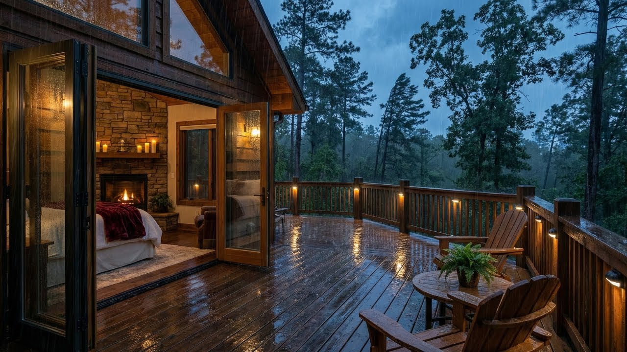 Rainy Night in a Quiet Cabin Deck| Steady Rain Sounds for Focus & Deep Sleep
