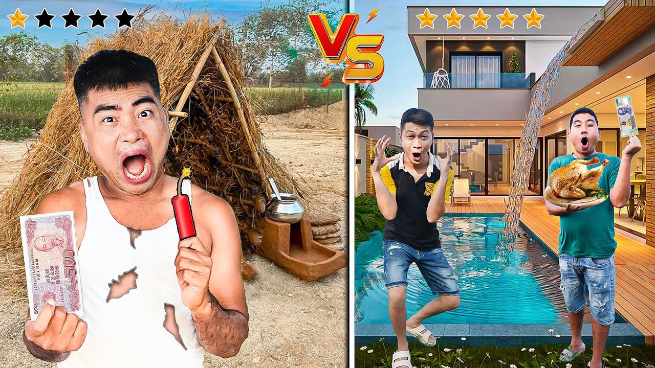 Gấu Đỏ TV - Nghỉ Dưỡng Trong Căn Nhà 1$ Với Căn Nhà Triệu Đô - Thử Thách Nhà 1 Sao Với Nhà 5 Sao