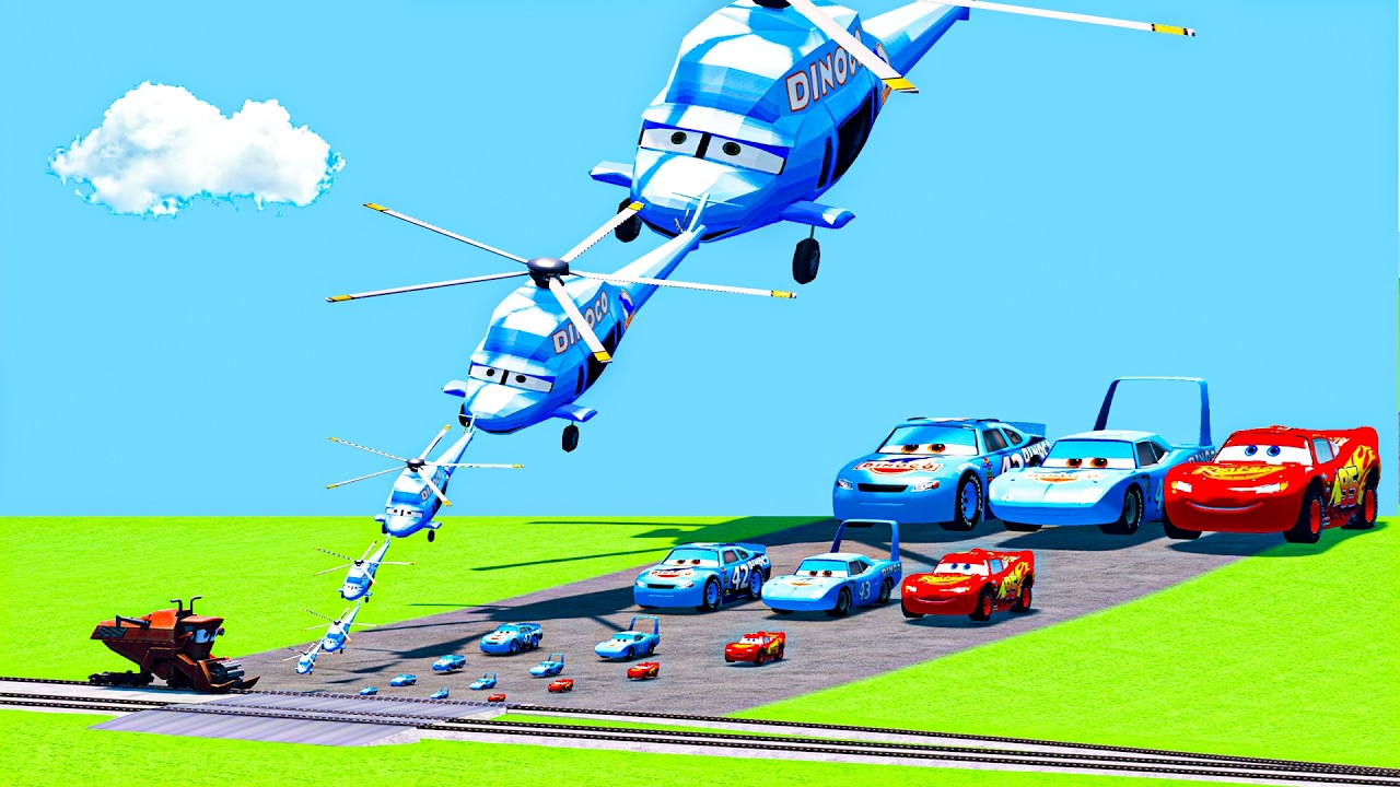 Big & Small McQueen vs Big & Small Helicopter King Dinoco & Dinoco Cars vs Frank Train BeamNG.Drive