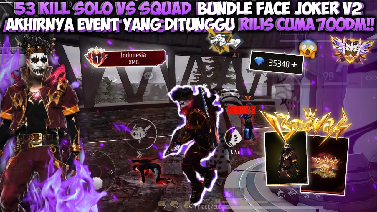 53 KILL SOLO VS SQUAD BUNDLE FACE JOKER V2!! HOKI BANGET MODAL 700DM LANGSUNG DAPET SEMUA!!