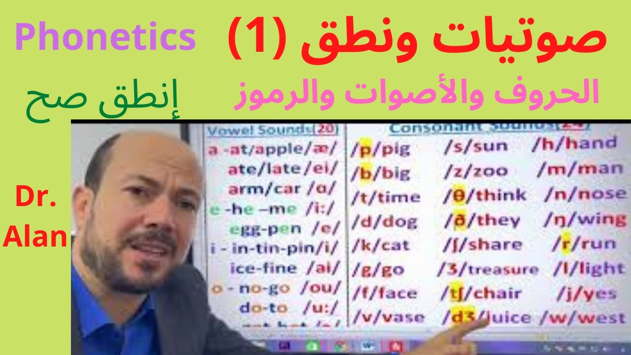 1كورس الصوتيات والنطق: الحروف والأصوات بأحدث الطرق العلميه لجميع المستويات مع د/ألن: الدرس phonetics