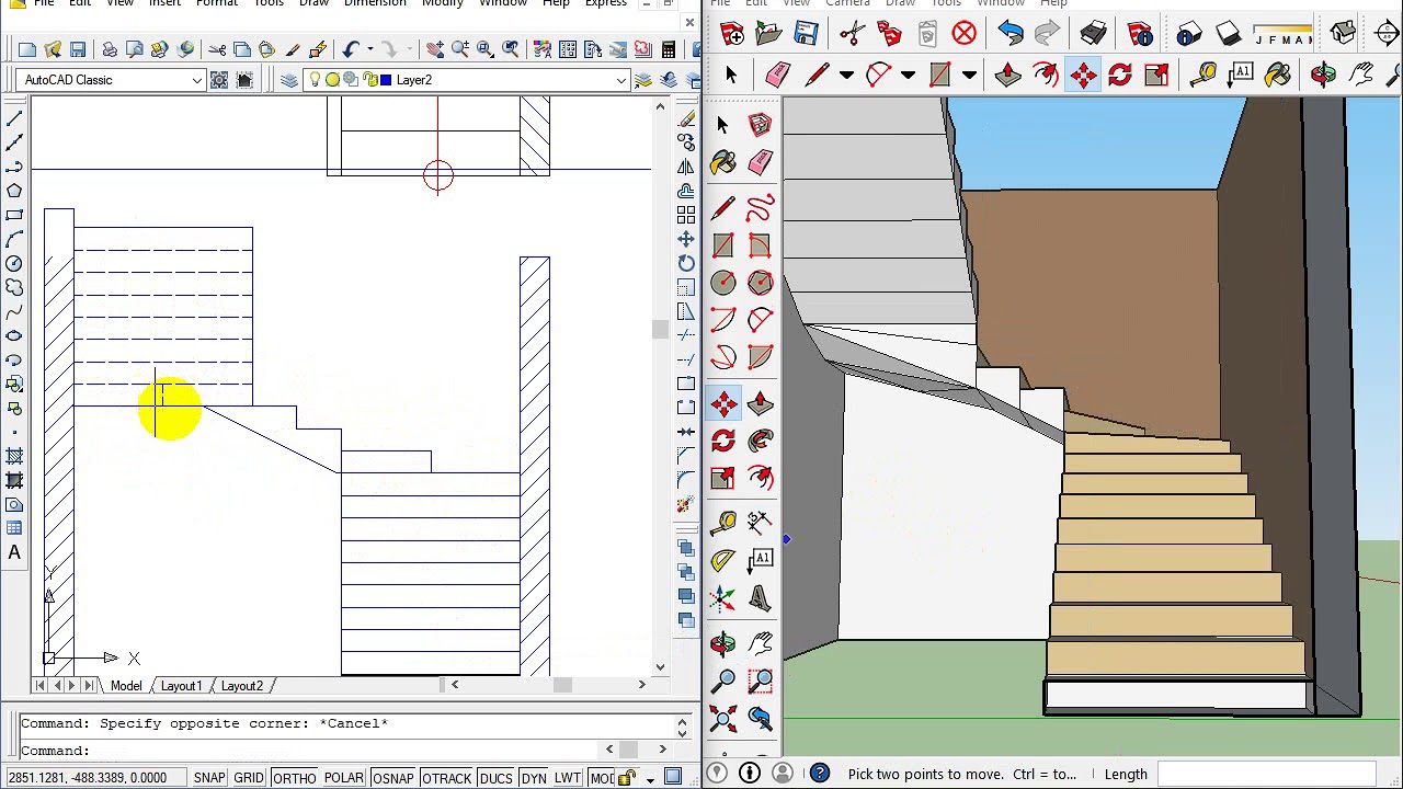 autocad coup escalier