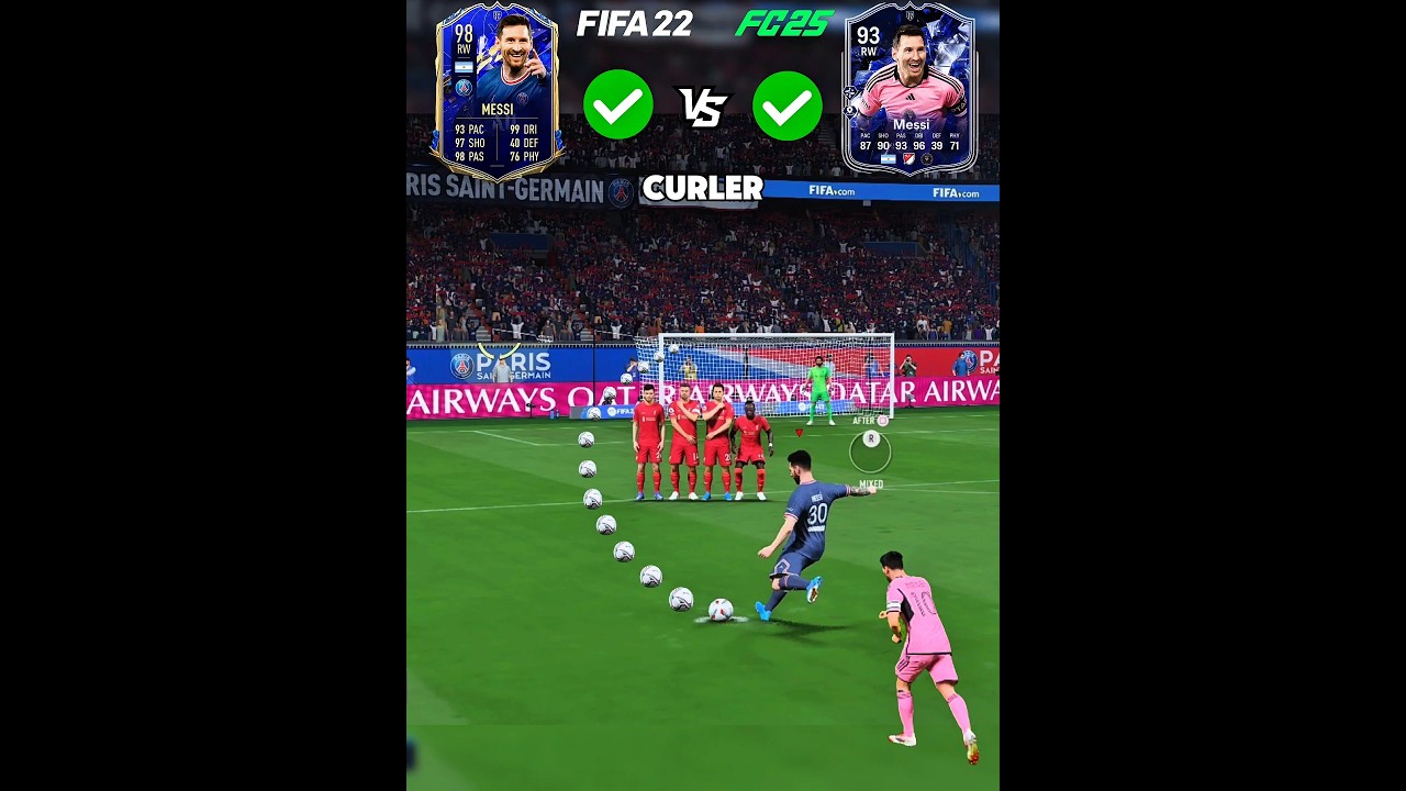 Messi, Neymar & Suarez Free Kick FIFA 22 vs FC 25 #freekickchallenge #shorts #eafc25 #msn
