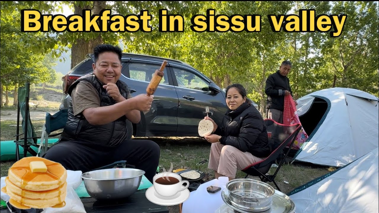 Having breakfast in sissu valley🥣 #camping⛺️#triloknath #tibetan vlogger
