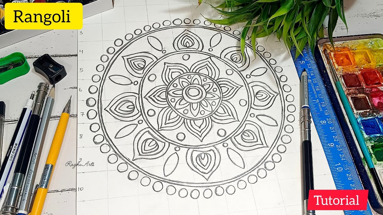 Easy Diwali Rangoli designs | Rangoli Design Drawing | How to draw Rangoli on Paper | Easy Rangoli 