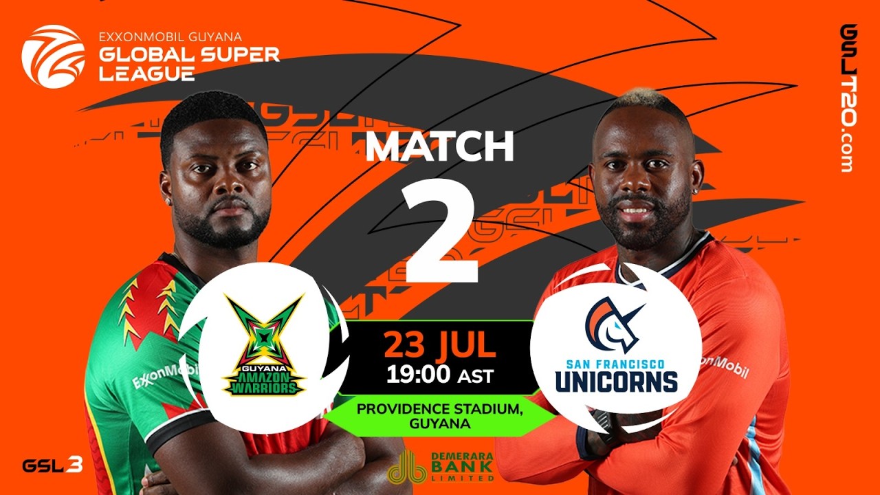 LIVE | Match 2 | Guyana Amazon Warriors vs San Francisco Unicorns | GSL T20 2026
