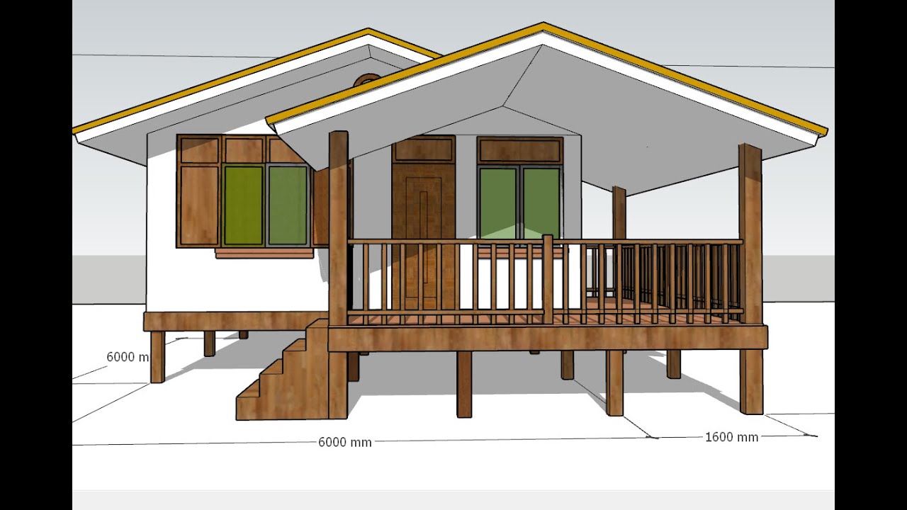 Tiny House Design with Railings - 6m x 6m (Two bedrooms) with complete Dimension at the end