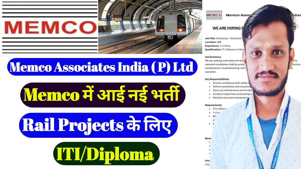 Memco Associates India Recruitment 2026 | Railway Projects Jobs for ITI & Diploma | Railway Jobs