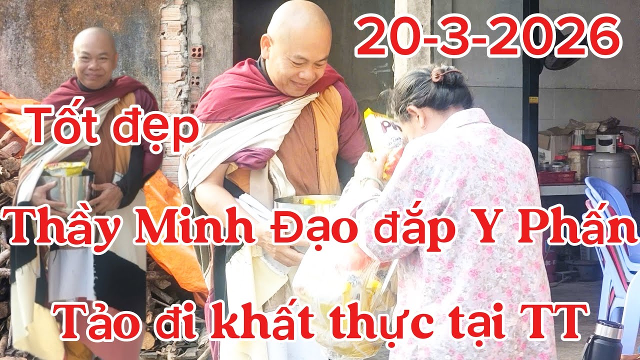 Thầy Minh Đạo đắp &yacute; Phấn Tảo đi khất thực tại Trung T&acirc;m Hoa Sen Trắng Gieo Duy&ecirc;n 