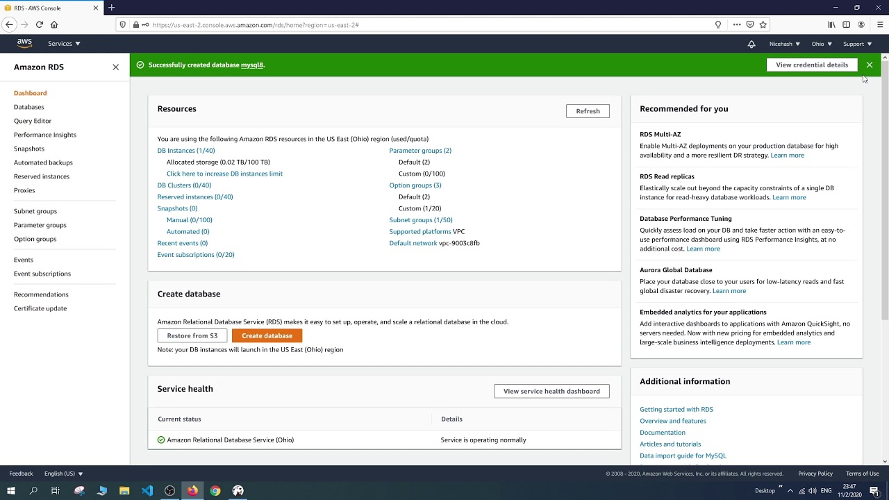 วิธีใช้งาน RDS MySQL  บน AWS