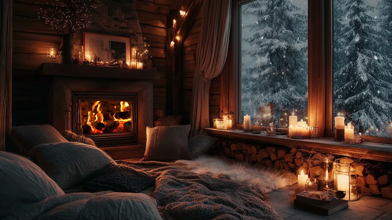 Cozy Fireplace Soft Piano Music  Relaxing Winter Ambience for Deep Sleep, Focus