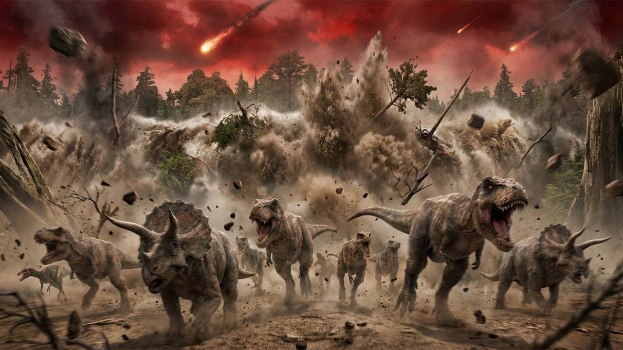 Dinosaur Extinction Event – T-Rex & Triceratops Running from Meteor Impact! ☄️🦖😱