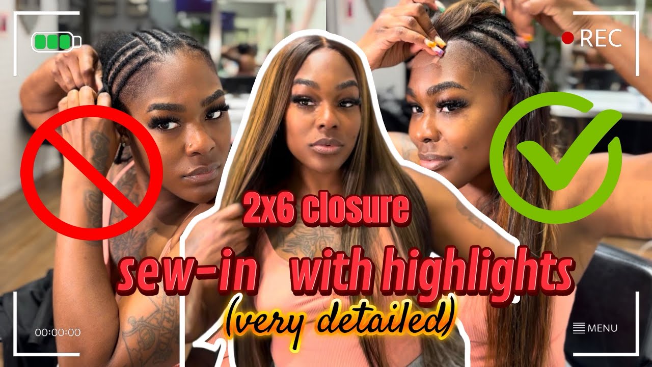 How to: 2x6 lace closure sew in with highlights