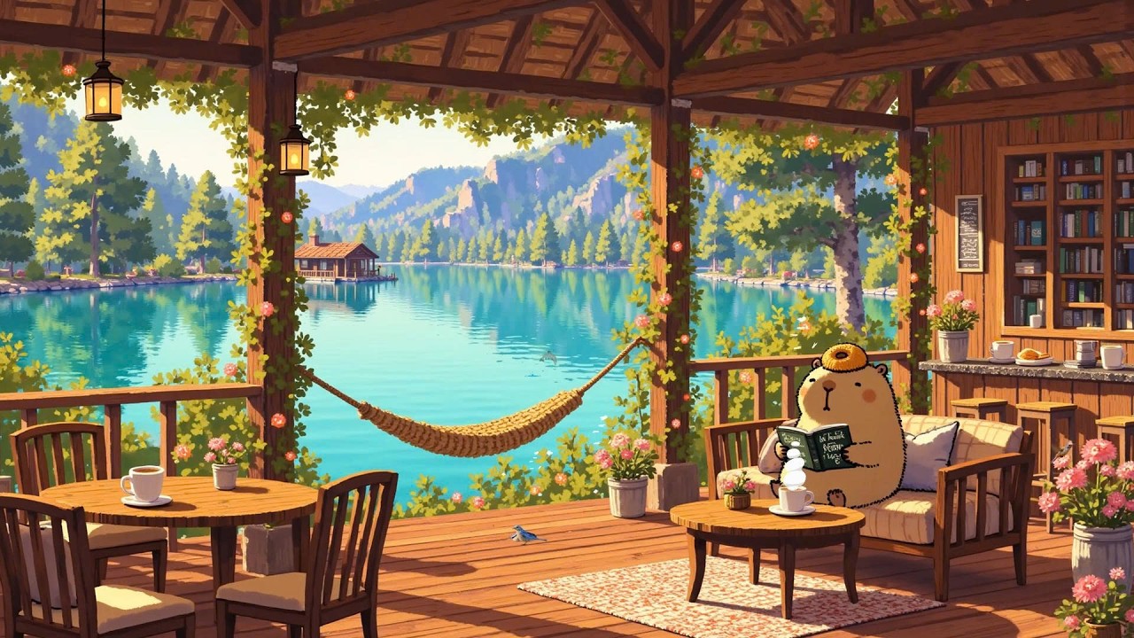 Chill Lofi Study Time with a Capybara ☕ Calm morning by the lake🌿Lofi Deep Focus to study/work/relax