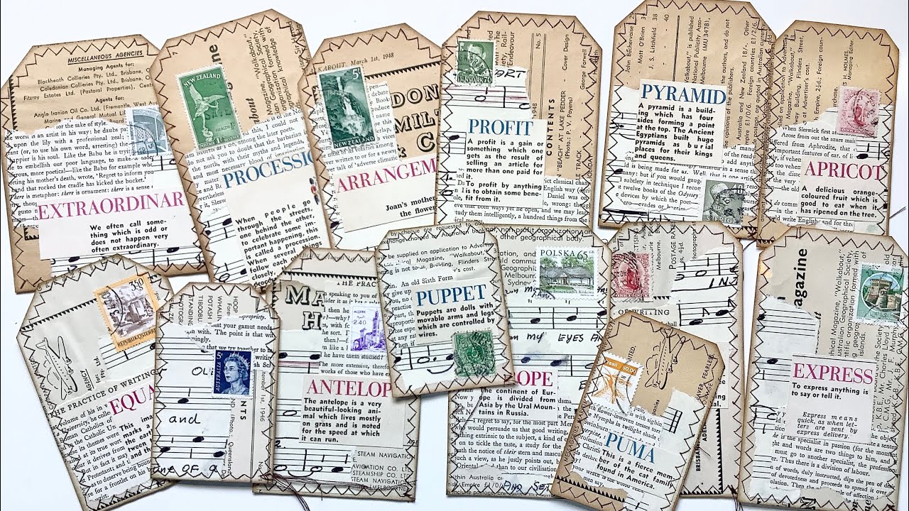 Урок: Как я делаю винтажные коллажные бирки для блокнотов из бросовых материалов.