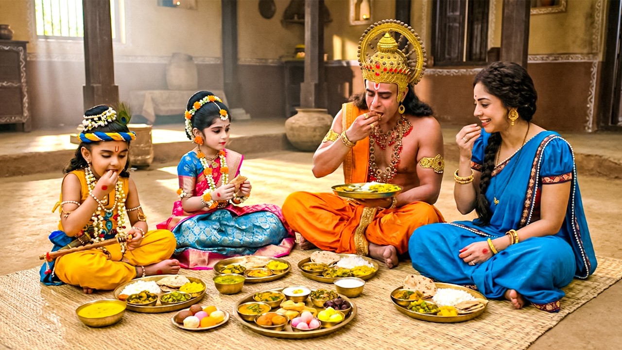 बाल कान्हा राधा मईया यशोदा और हनुमान जी ने एक साथ भोजन किया | यशोमती मईया के नंदलाला | Shree Krishan