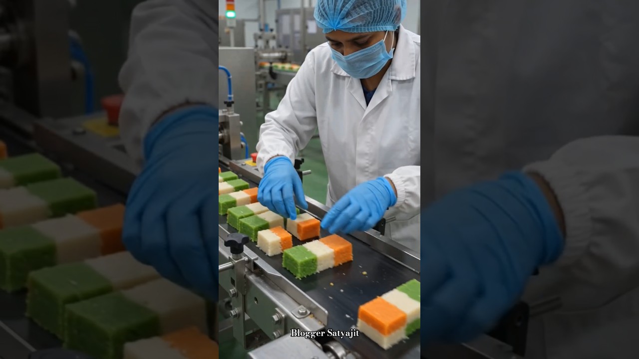 Ever wondered how Tricolor Coconut Barfi is made in a modern factory? 🇮🇳🥥#explore #shorts #ytshorts