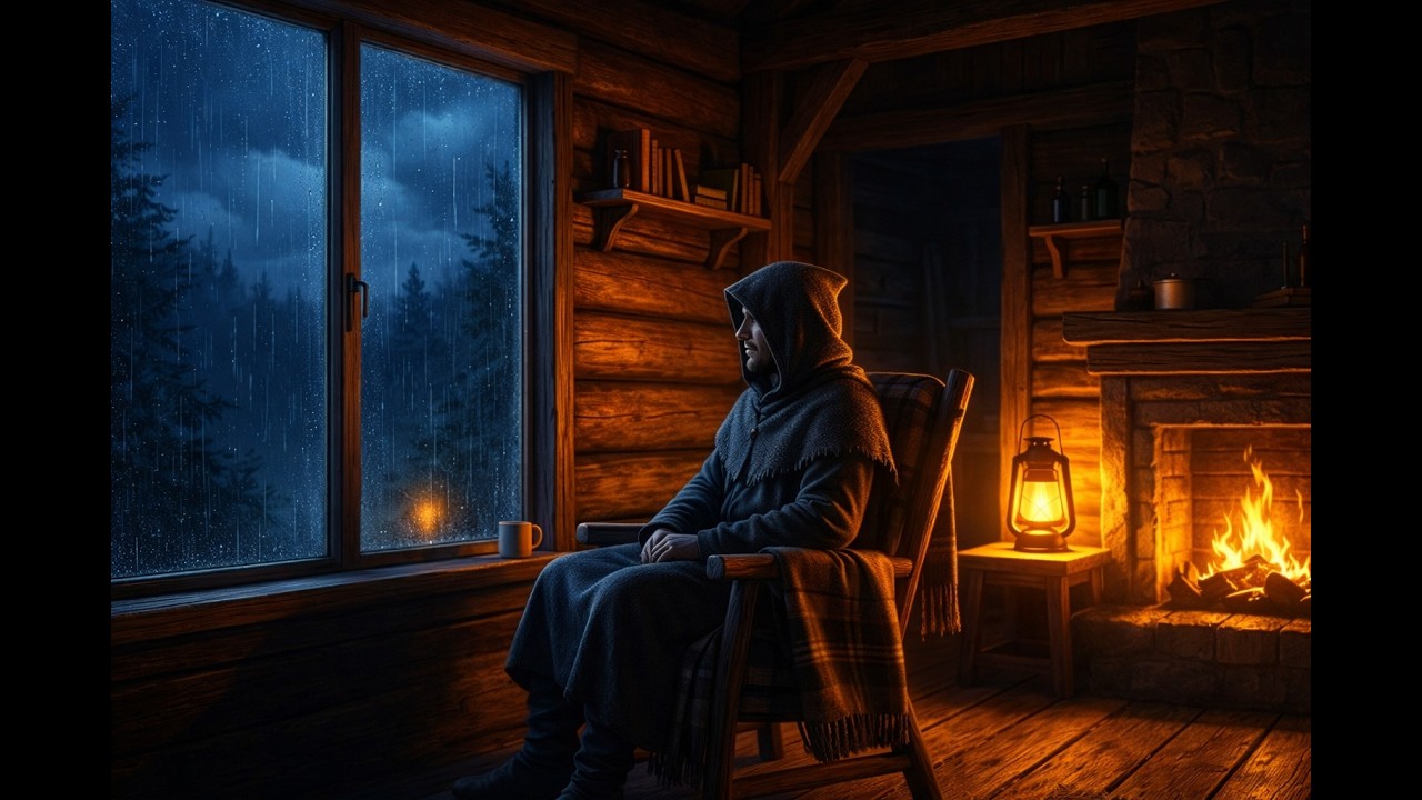 Cozy Rainy Cabin at Night 🌧️ Relaxing Sleep Ambience for Study & Deep Rest (1 Hour)