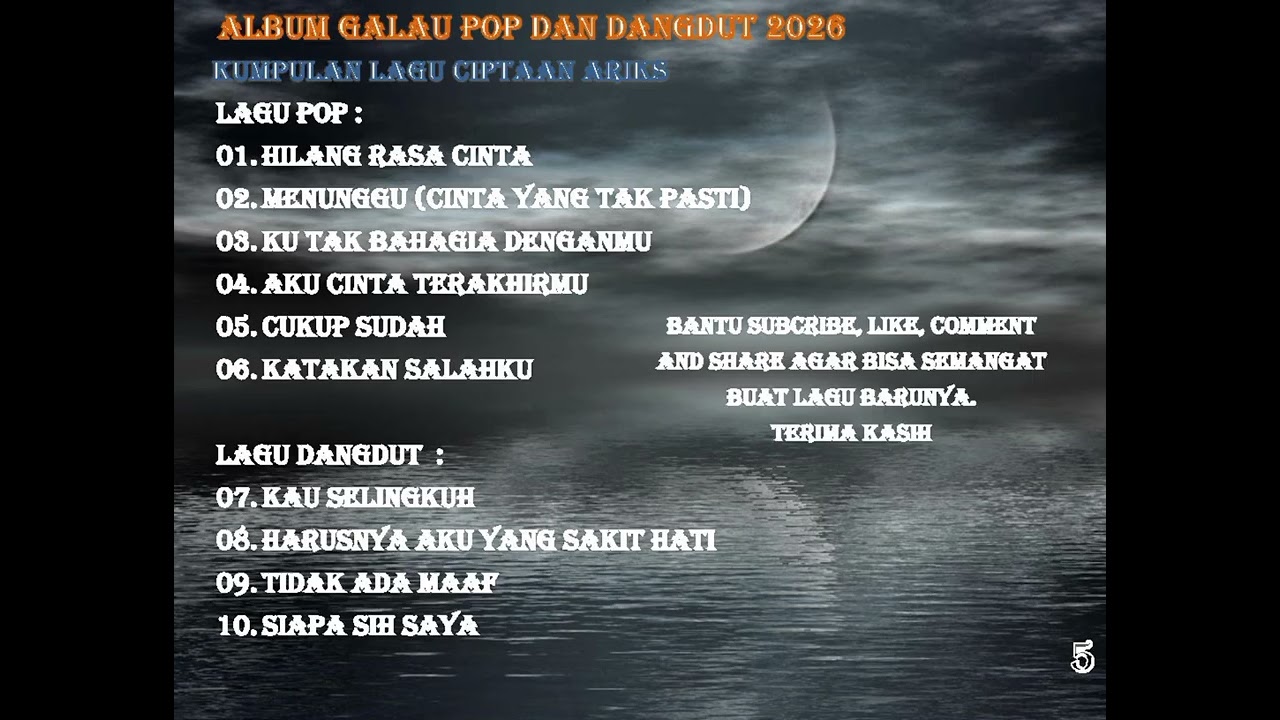 Hilang rasa cinta, album galau pop dan dangdut 2026, pencipta lagu ariks